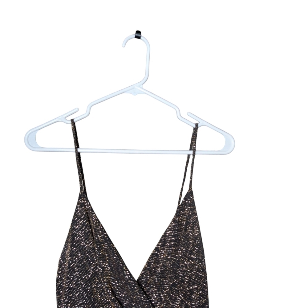 Akira Romper Elegant Black Gold Sparkly Women's Faux Dress Size Medium Glittery - Picture 9 of 10